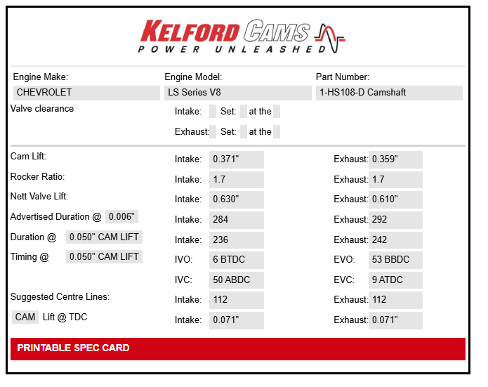 Kelford Cams Chevrolet LS2-3 Single Bolt Camshaft