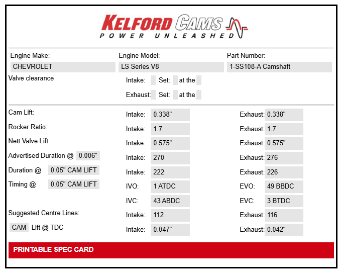 Kelford Cams Chevrolet LS2-3 Single Bolt Camshaft