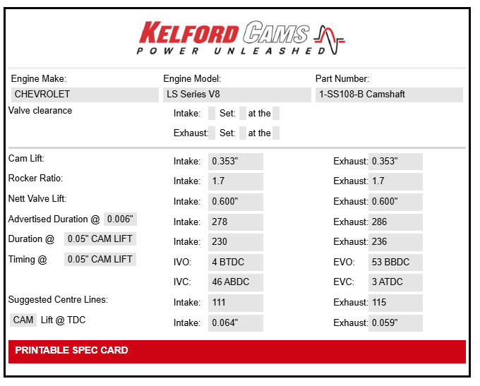 Kelford Cams Chevrolet LS2-3 Single Bolt Camshaft