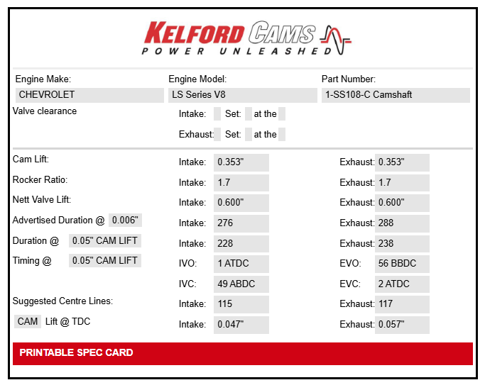 Kelford Cams Chevrolet LS2-3 Single Bolt Camshaft