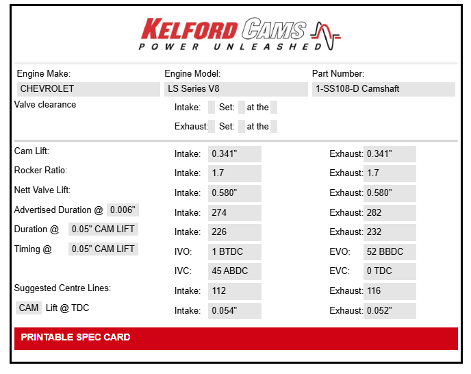 Kelford Cams Chevrolet LS2-3 Single Bolt Camshaft