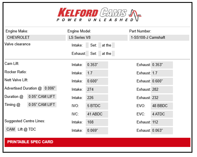 Kelford Cams Chevrolet LS2-3 Single Bolt Camshaft