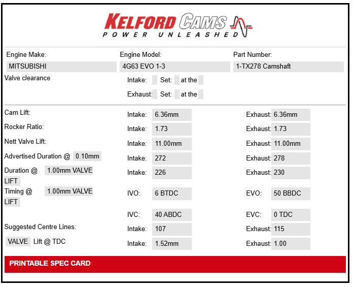 Kelford Cams Mitsubishi EVO 1-3 / VR-4 4G63 Camshafts