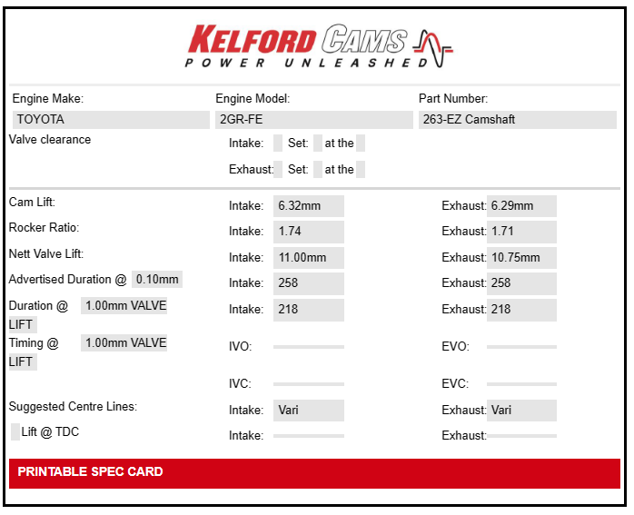 Kelford Cams Toyota 2GR-FE Camshafts
