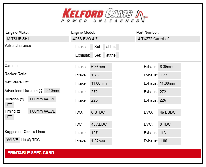 Kelford Cams Mitsubishi 4G63 EVO 4-7 Camshafts