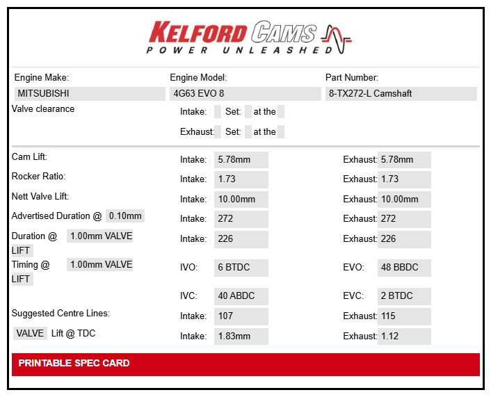 Kelford Cams Mitsubishi 4G63 EVO 8 Camshafts