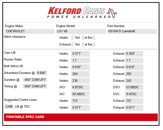 Kelford Cams Chevrolet LS V8 Series Camshaft